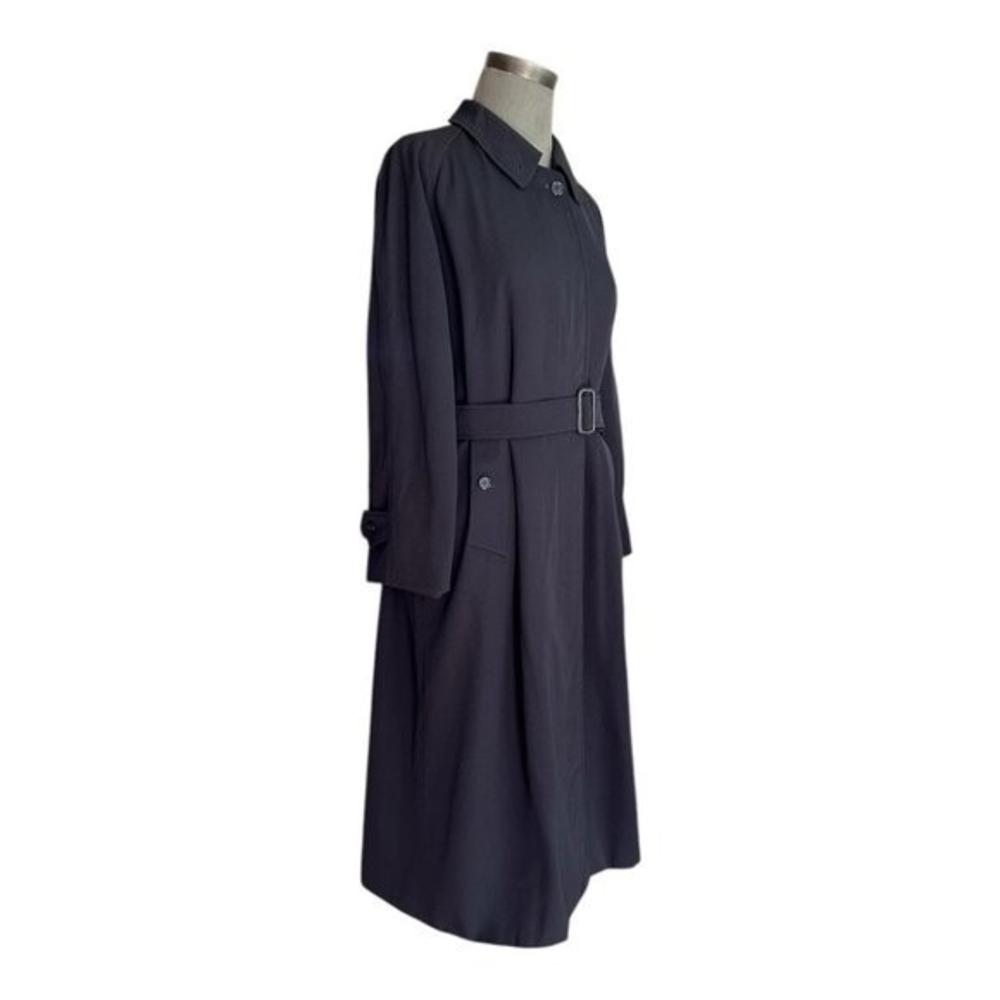 Authentic Burberry 100% Wool Navy Blue Midi Trench Coat Women's 10 Waterproof - Picture 6 of 13